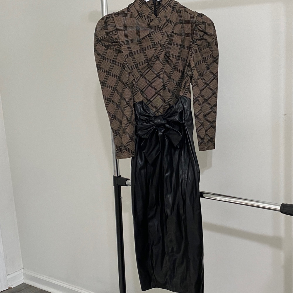 New York & Company Plaid Brown and Black Dress